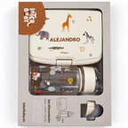 Pack vuelta al cole. Mochila, tupper, botella y 2 pechitos personalizado. Savanna