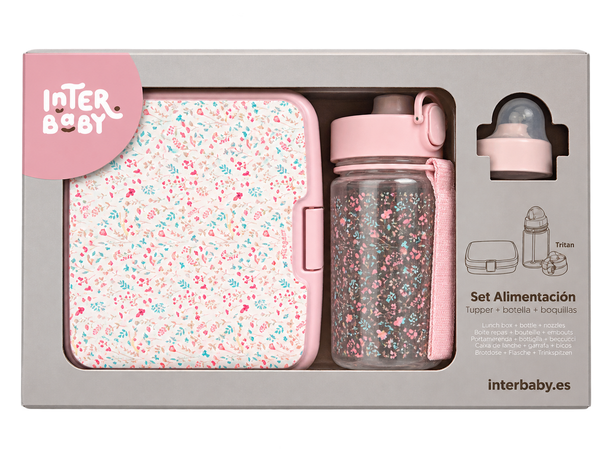 Pack vuelta al cole. Mochila, tupper, botella y 2 pechitos personalizado. Floral