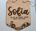 Placa de nacimiento personalizada de madera. Modelo Safari