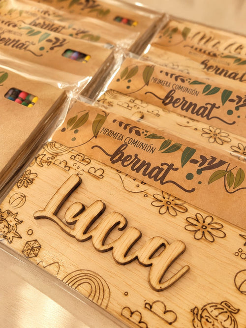 Detalle para colorear personalizado de madera | Bautizo, comunión y cumpleaños modelo infantil