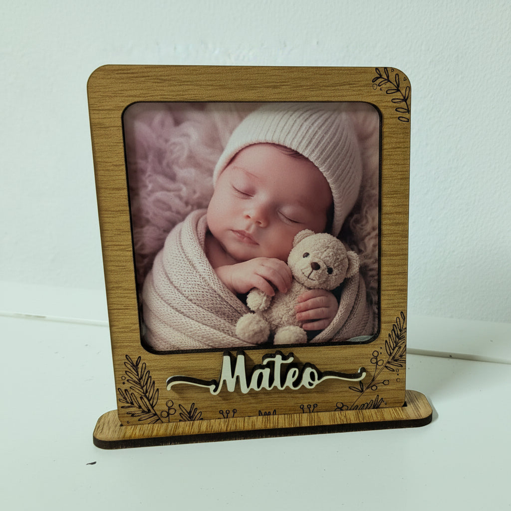 Marco peana Primavera personalizado con foto. Detalle invitado boda bautizo comunión