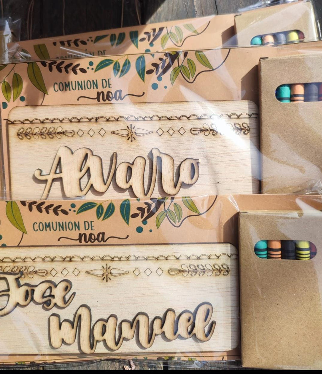 Detalle para colorear personalizado de madera | Bautizo, comunión y cumpleaños modelo boho
