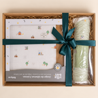 Cojin antivuelco y juego de sabanas completo, con bordado de nombre en la funda del cojin. Modelo Granja