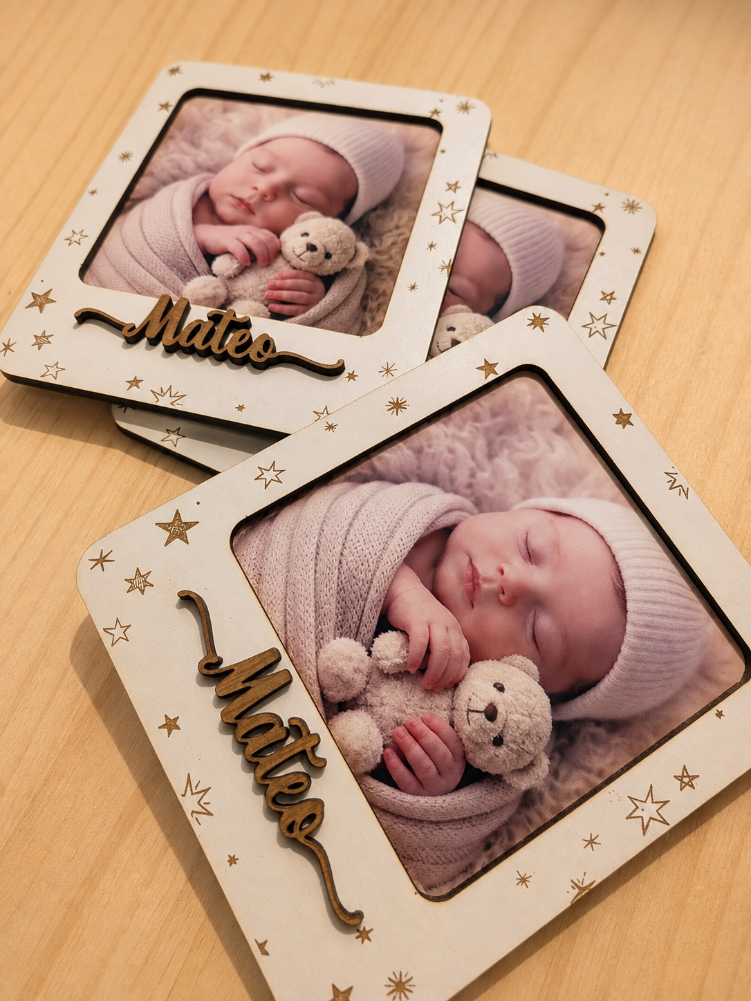 Marco imán estrellitas personalizado con foto – Detalles para invitados de boda, bautizo o comunión Modelo estrellitas